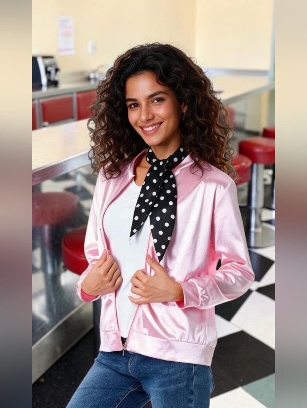 Womens Pink Lady Party Jacket Costume with 50s Women Accessories Set, M